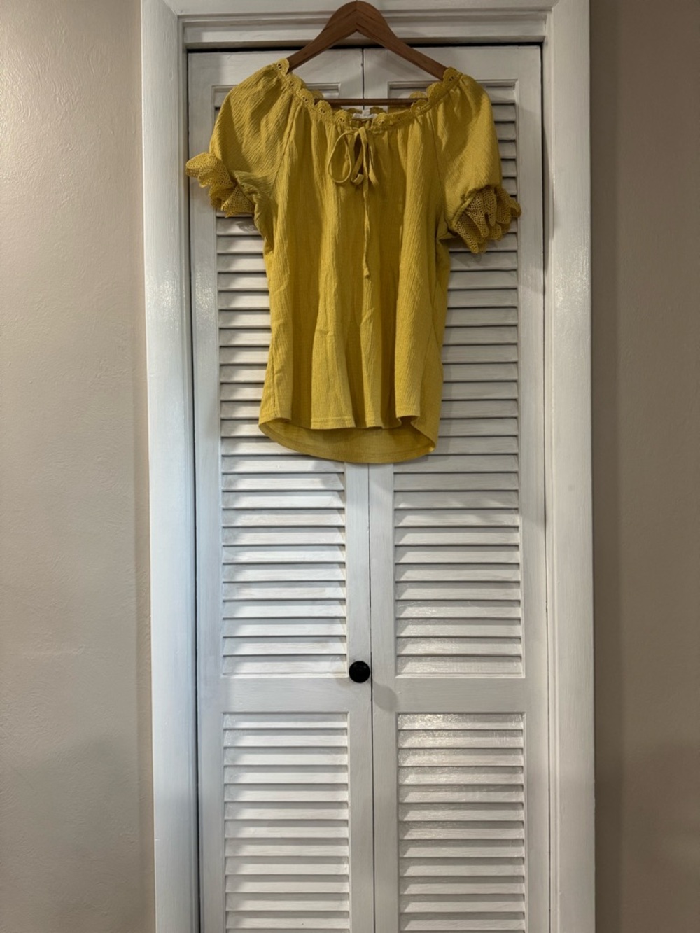 Yellow Peasant Blouse with Tie Neck - Women Tops